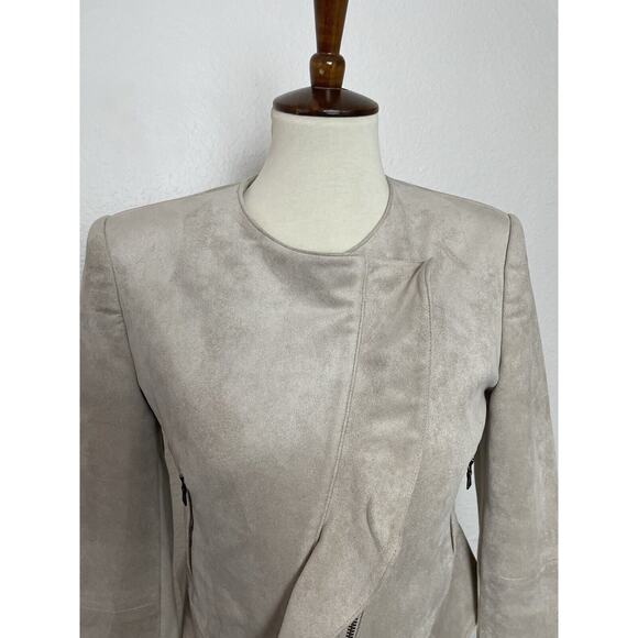 BCBGMaxAzria Jacket Kidd Faux Leather Moto Ruffled Single Breast Tan - Picture 2 of 12